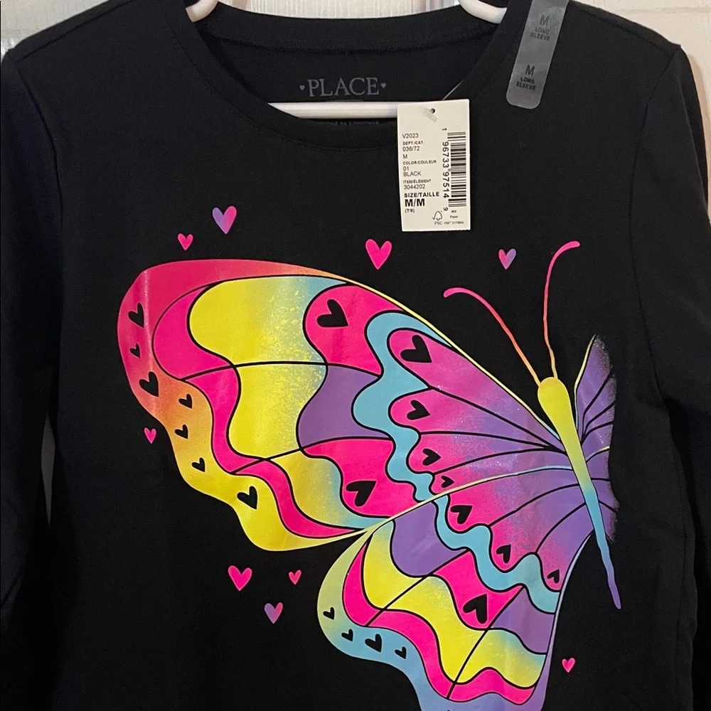 The Children's Place Black with Butterfliy Long Sleeve Tee-Medium